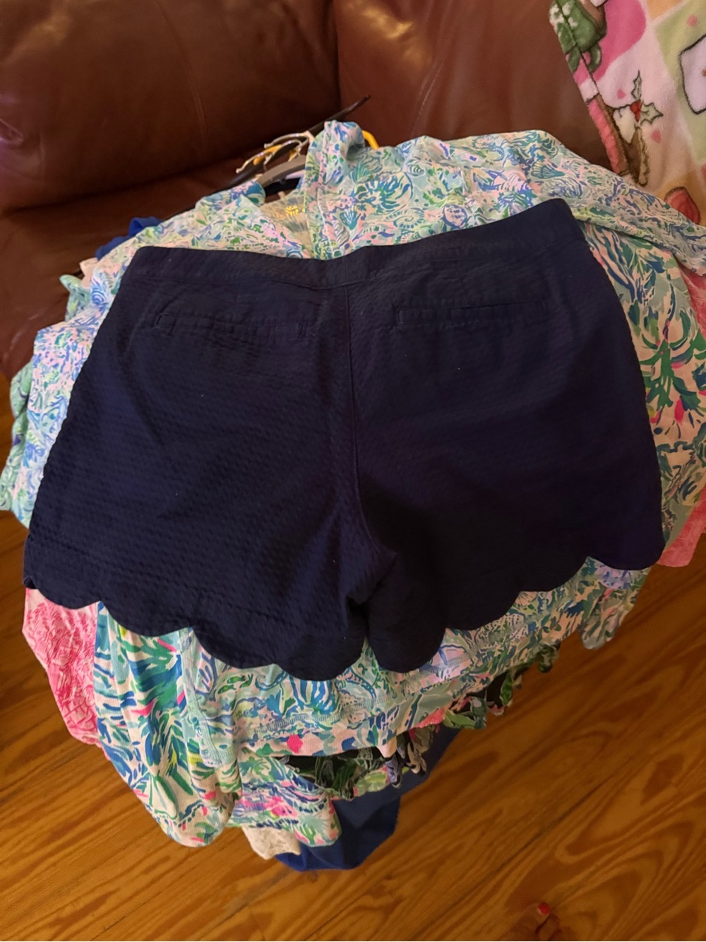 Lilly Pulitzer Navy Scalloped Hem High Waist Shorts